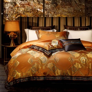 High quality 100S long staple cotton orange jacquard duvet cover bedding set supplier