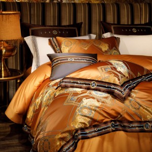 High quality 100S long staple cotton orange jacquard duvet cover bedding set supplier