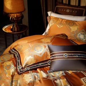 High quality 100S long staple cotton orange jacquard duvet cover bedding set supplier