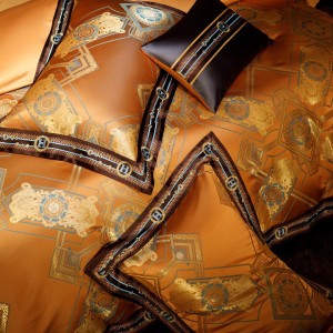 High quality 100S long staple cotton orange jacquard duvet cover bedding set supplier