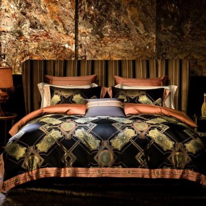 High quality 100S long staple cotton orange jacquard duvet cover bedding set supplier