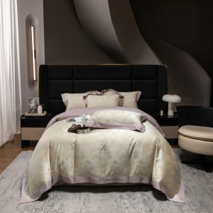 100s lyocell cotton yarn-dyed jacquard purple quilt cover soft bed sheets light luxury bedding set