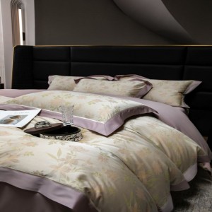 100s lyocell cotton yarn-dyed jacquard purple quilt cover soft bed sheets light luxury bedding set