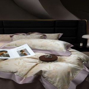 100s lyocell cotton yarn-dyed jacquard purple quilt cover soft bed sheets light luxury bedding set