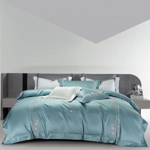Luxury 100S long staple cotton blue embroidery duvet cover bedding set wholesaler