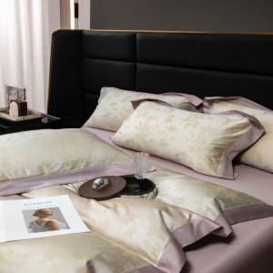 100s lyocell cotton yarn-dyed jacquard purple quilt cover soft bed sheets light luxury bedding set