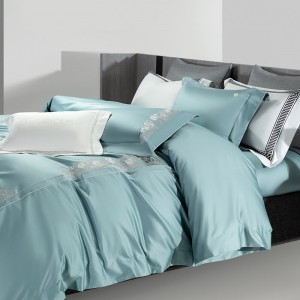 Luxury 100S long staple cotton blue embroidery duvet cover bedding set wholesaler