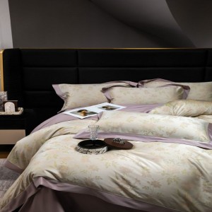 100s lyocell cotton yarn-dyed jacquard purple quilt cover soft bed sheets light luxury bedding set