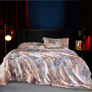 High-End plant printing comforter set 1500TC cotton bedsheets pink cotton queen king size coverlets with 2 soft pillowslips bedding set supplier