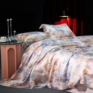 High-End plant printing comforter set 1500TC cotton bedsheets pink cotton queen king size coverlets with 2 soft pillowslips bedding set supplier