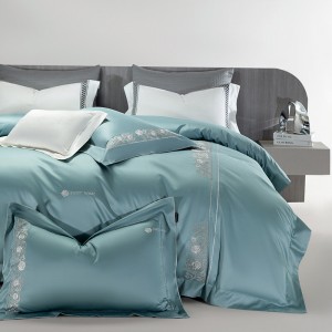Luxury 100S long staple cotton blue embroidery duvet cover bedding set wholesaler