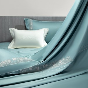 Luxury 100S long staple cotton blue embroidery duvet cover bedding set wholesaler