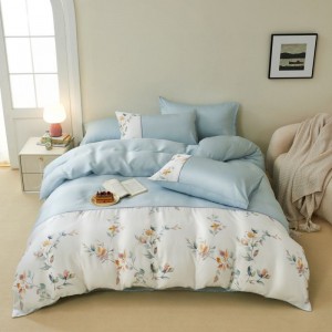 High end 60s lyocell plant floral digital printing quilt duvet cover blue bed sheets ODM/OEM bedding set