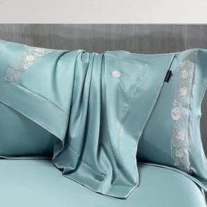 Luxury 100S long staple cotton blue embroidery duvet cover bedding set wholesaler
