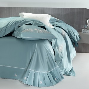 Luxury 100S long staple cotton blue embroidery duvet cover bedding set wholesaler