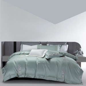 Luxury 100S long staple cotton blue embroidery duvet cover bedding set wholesaler
