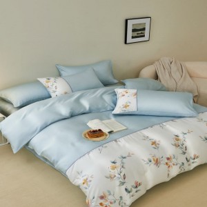 High end 60s lyocell plant floral digital printing quilt duvet cover blue bed sheets ODM/OEM bedding set