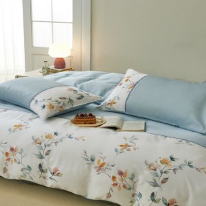 High end 60s lyocell plant floral digital printing quilt duvet cover blue bed sheets ODM/OEM bedding set