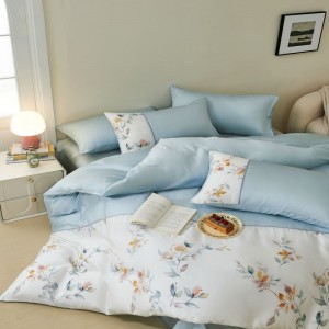 High end 60s lyocell plant floral digital printing quilt duvet cover blue bed sheets ODM/OEM bedding set