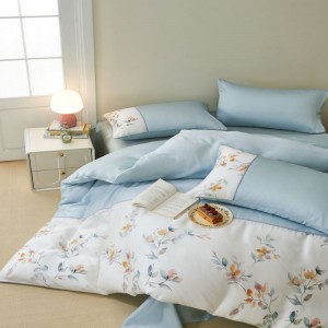 High end 60s lyocell plant floral digital printing quilt duvet cover blue bed sheets ODM/OEM bedding set