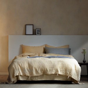Premium quality solid color home textiles beige linen duvet cover bedding set supplier