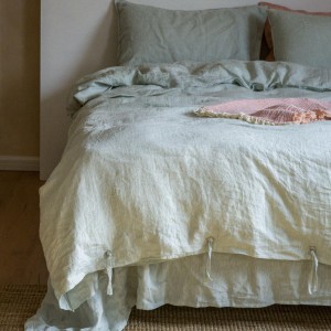 Premium quality solid color home textiles beige linen duvet cover bedding set supplier