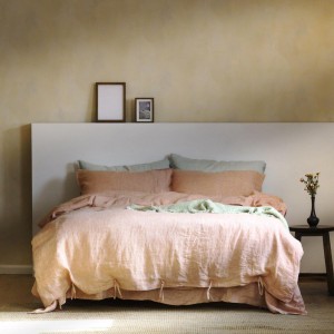Premium quality solid color home textiles beige linen duvet cover bedding set supplier