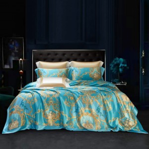 Luxury satin 100% mulberry silk bed linen exquisite king size house printing comforter cover bedroom bedding set wholesaler