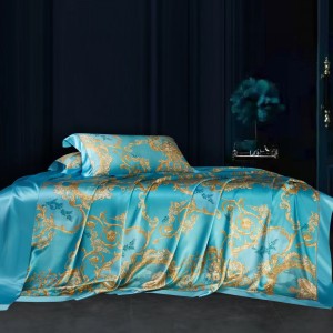 Luxury satin 100% mulberry silk bed linen exquisite king size house printing comforter cover bedroom bedding set wholesaler