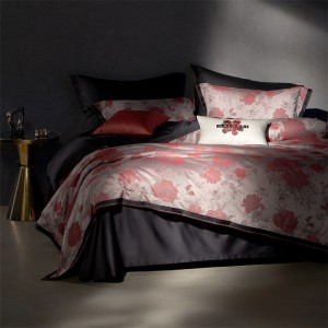 Red jacquard 4pcs home textiles long staple cotton bedding set supplier
