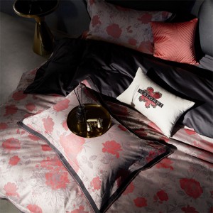 Red jacquard 4pcs home textiles long staple cotton bedding set supplier