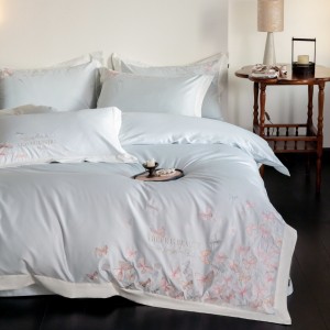 Luxury embroidery home textiles blue 100S long staple cotton bedding set supplier
