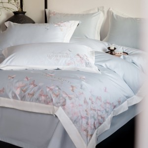 Luxury embroidery home textiles blue 100S long staple cotton bedding set supplier