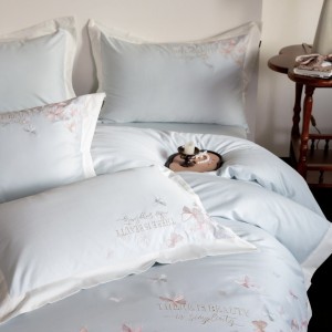 Luxury embroidery home textiles blue 100S long staple cotton bedding set supplier