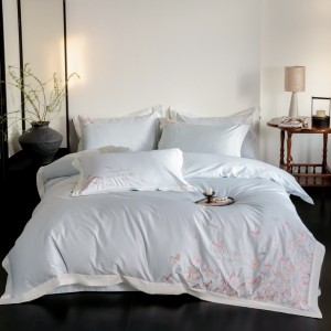 Luxury embroidery home textiles blue 100S long staple cotton bedding set supplier