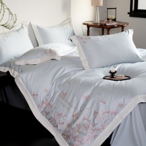 Luxury embroidery home textiles blue 100S long staple cotton bedding set supplier