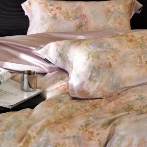 Light luxury pink satin cotton bed linen exquisite king size house printing comforter cover bedroom bedding set wholesaler