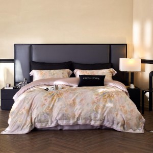 Light luxury pink satin cotton bed linen exquisite king size house printing comforter cover bedroom bedding set wholesaler
