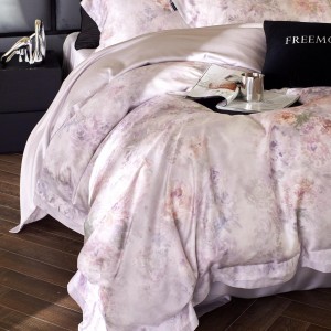 Light luxury pink satin cotton bed linen exquisite king size house printing comforter cover bedroom bedding set wholesaler