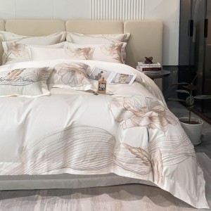 Elegant design full size embroidery adult pillowcases luxury 100% cotton sateen comforter cover bedding set supplier
