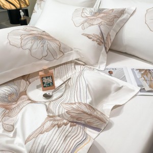 Elegant design full size embroidery adult pillowcases luxury 100% cotton sateen comforter cover bedding set supplier