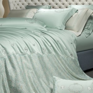 High Grade Custom embroidery Green Comforter Cover Pillowcases Bed Sheet Skin-friendly Cotton Bedding Set