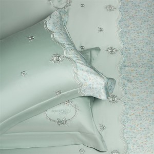 High Grade Custom embroidery Green Comforter Cover Pillowcases Bed Sheet Skin-friendly Cotton Bedding Set