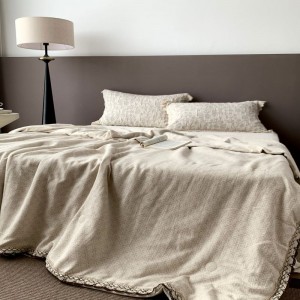 White Cotton Linen Jacquard Summer Quilt Bed Sheets Breathable Lace Embroidery Bedding Set