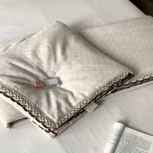 White Cotton Linen Jacquard Summer Quilt Bed Sheets Breathable Lace Embroidery Bedding Set