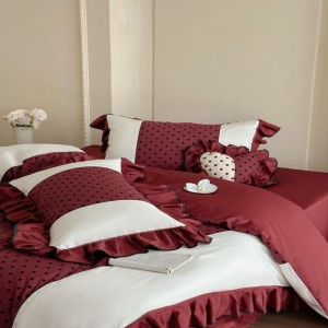 Light luxury home textile red digital printing quilt cover long staple cotton bed sheets lace edge bedding set