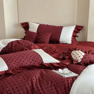 Light luxury home textile red digital printing quilt cover long staple cotton bed sheets lace edge bedding set