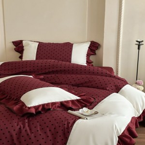 Light luxury home textile red digital printing quilt cover long staple cotton bed sheets lace edge bedding set