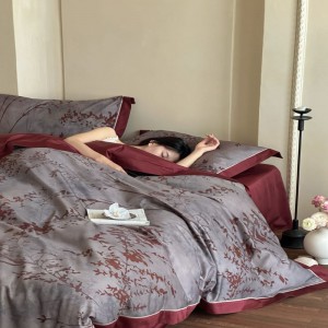 Red grey digital printing duvet quilt cover long staple cotton bed sheets bedding set