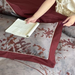 Red grey digital printing duvet quilt cover long staple cotton bed sheets bedding set